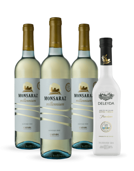 Kit-3-Vinhos-Monsaraz-Millenium-Branco---Azeite-Deleyda-Premium