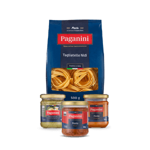 Kit com Tagliatelle Nidi e Molho Pesto Genovês, Calabrese e Tomate Seco Paganini